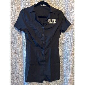 Police Costume Jumpsuit Shorts With Buttons & Collar Womens Medium Black & White